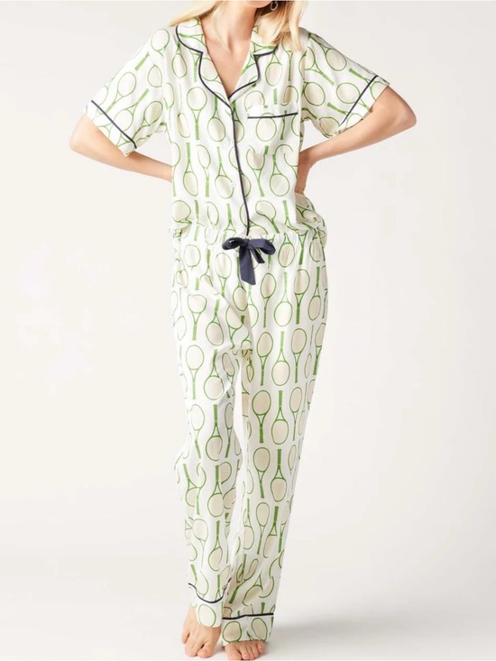 Katie Kime Other - Katie Kime White Pajama Set with Green Tennis Racket Print